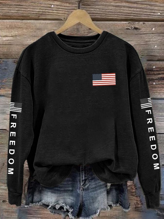 Women's Freedom American Flag Print Sweatshirt