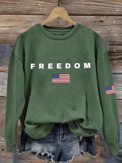 Women's Freedom American Flag Print Waffle Hoodie