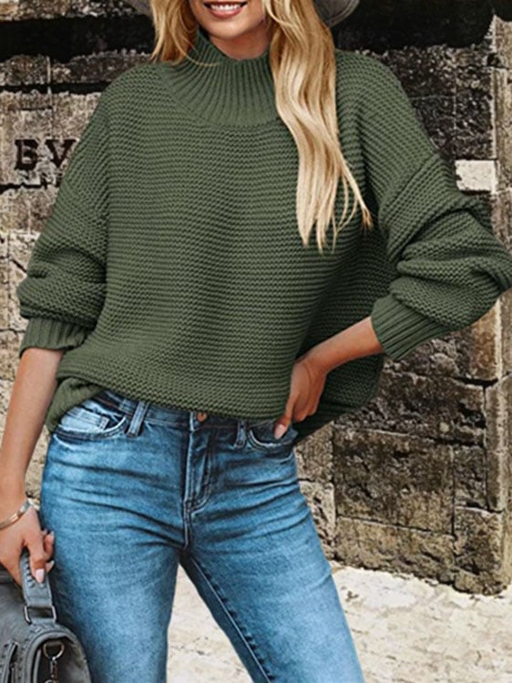 Women'S Loose Solid Color Casual Pullover Sweater