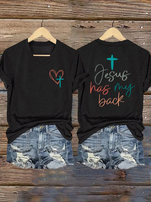 Women's Jesus Has My Back Print Shirt
