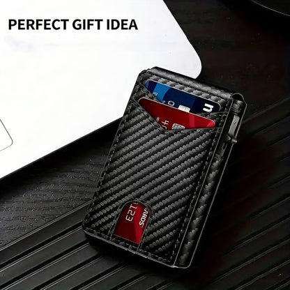 💼🔒Premium Aluminum RFID Blocking Minimalist Wallet for Men - Pop-Up Card Access, ID Window