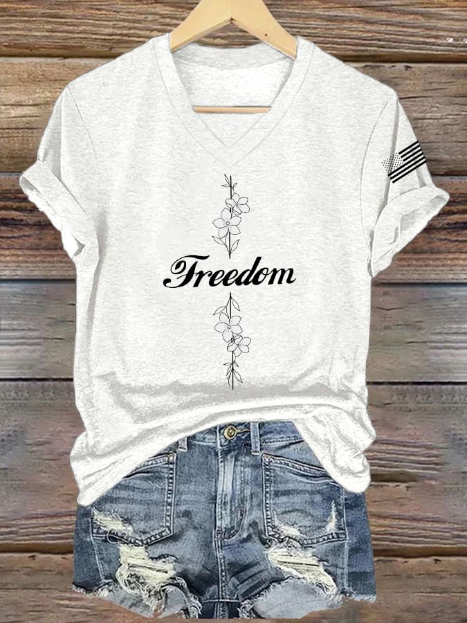 Women's Commemorative Print V Neck T-shirt