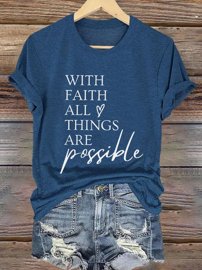 Women's Casual Christian Faith Graphic Printed Round Neck Short Sleeve T-Shirt