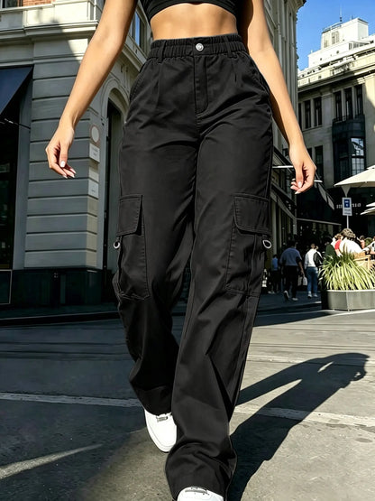 High-Waisted Cargo Pants for Women, Y2K Street Style Loose Fit with Multi Pockets