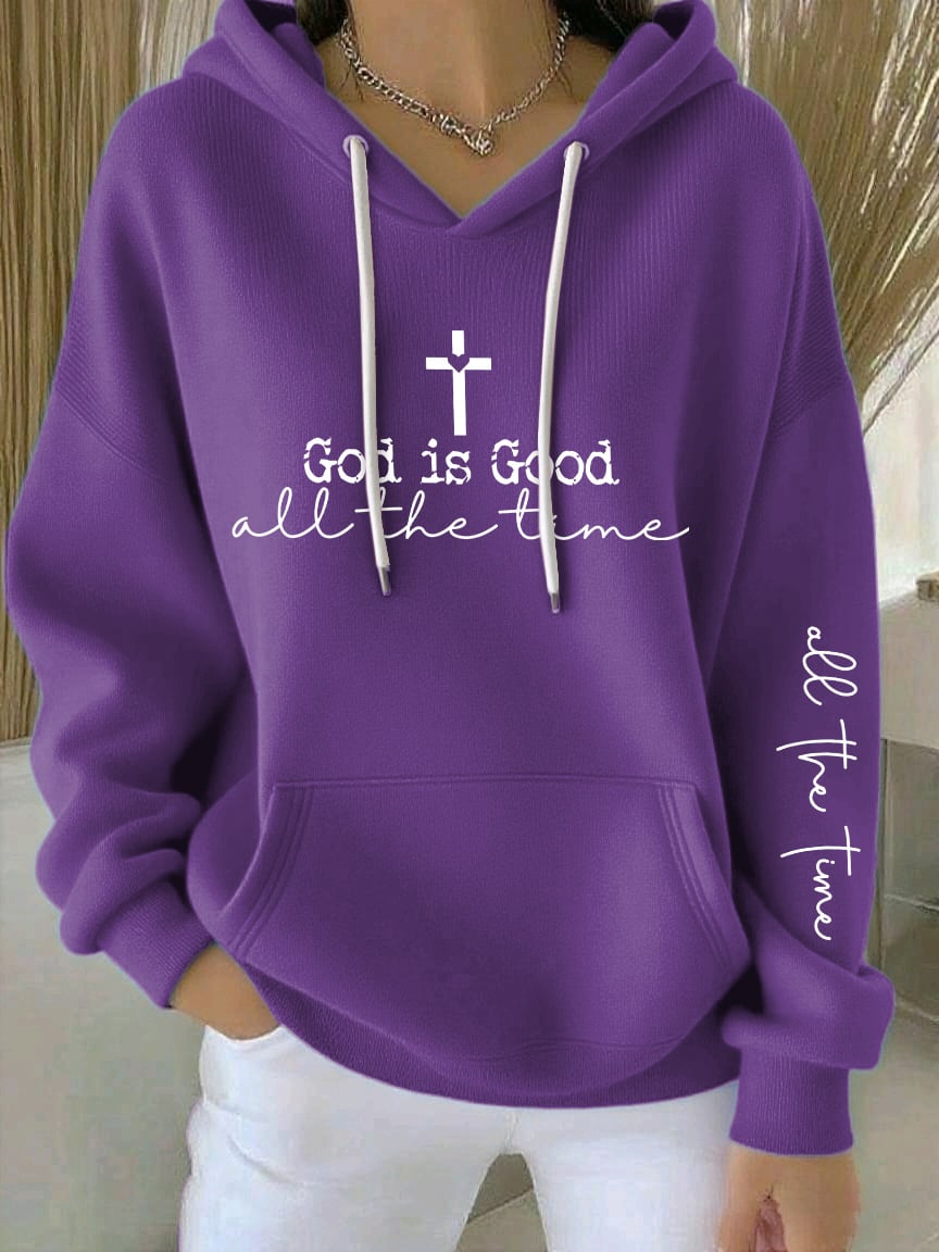 Women's God Is Good All The Time Print Casual Hooded Sweatshirt