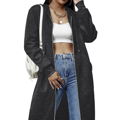 Women's Long Fleece Hoodie Tunic Jacket