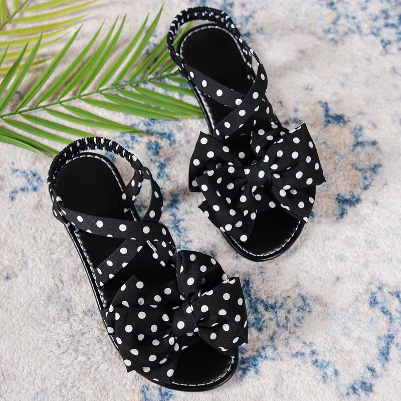 Vintage Polka Dot Large Bow Flat Sandals