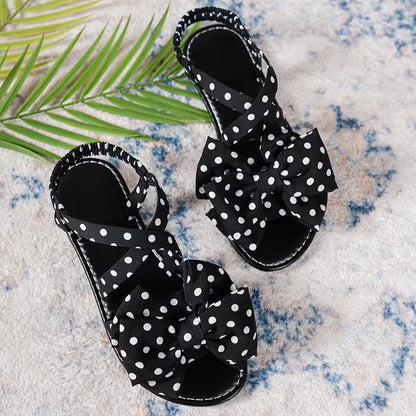 Vintage Polka Dot Large Bow Flat Sandals