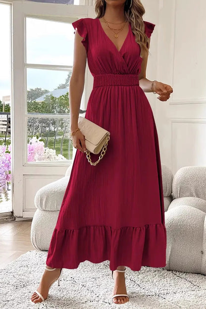Flowy Short Sleeve Summer Maxi Dress