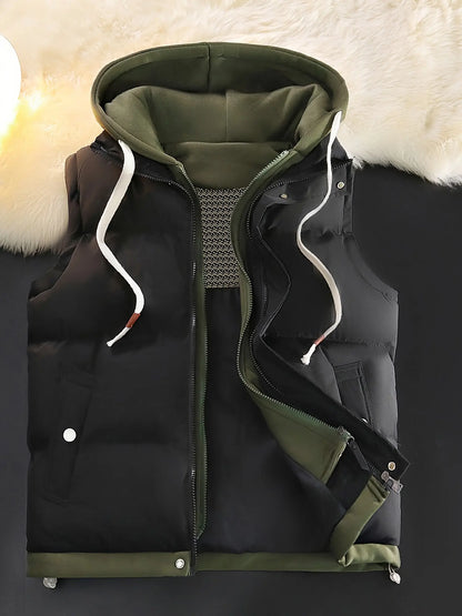 Unisex Hooded Thermal Vest — Faux Two-Piece Layered Winter Gilet