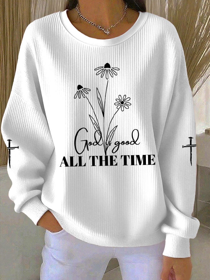 Women's Faith Print Knit Crew Neck Long Sleeve Top