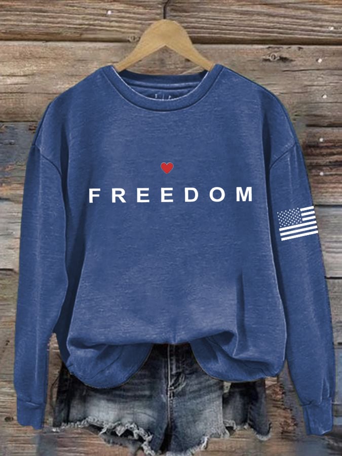 Women's Freedom American Flag Print Sweatshirt