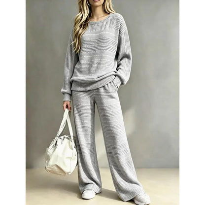 Women's Knit Two Piece Set – Oversized Sweater Top & Wide Leg Pants Lounge Outfit