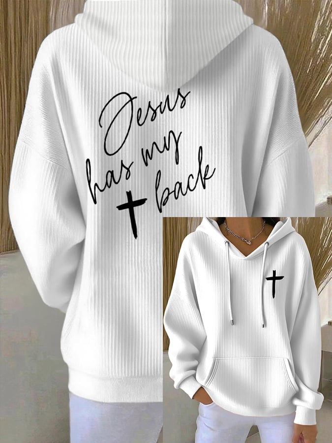 Women's Jesus Has My Back Print Casual Hoodie Sweatshirt