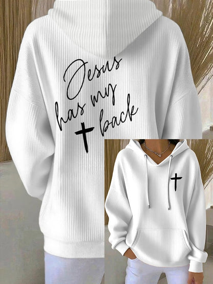 Women's Jesus Has My Back Print Casual Hoodie Sweatshirt