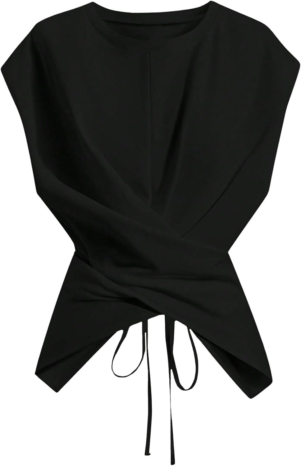 Cinched Wrap Top — Cap Sleeve Tie-Back Blouse