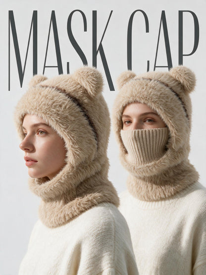 Bear Ear Balaclava Beanie – Soft Knit Winter Hat with Face & Neck Cover