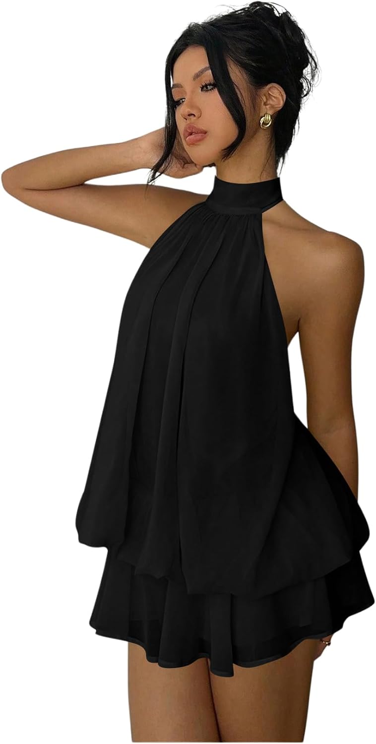 Lorena Chiffon Halter Mini Dress