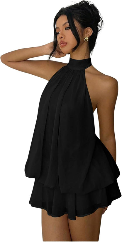 Lorena Chiffon Halter Mini Dress