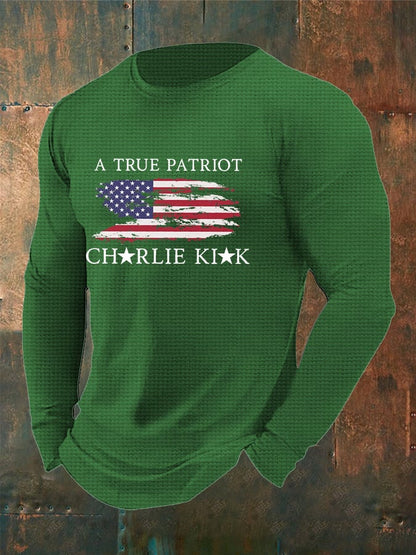 Men's Freedom American Flag Print Waffle T-shirt