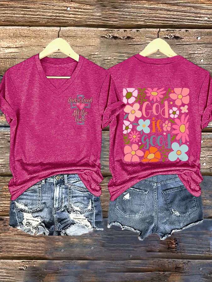 Women's Casual Retro Faith Floral Print T-Shirt