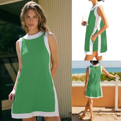 💃Women's 2-Piece Sets Color Block Crewneck Sleeveless Top + Skirt & Shorts w/ Pockets ✨BUY 2 FREE SHIPPING