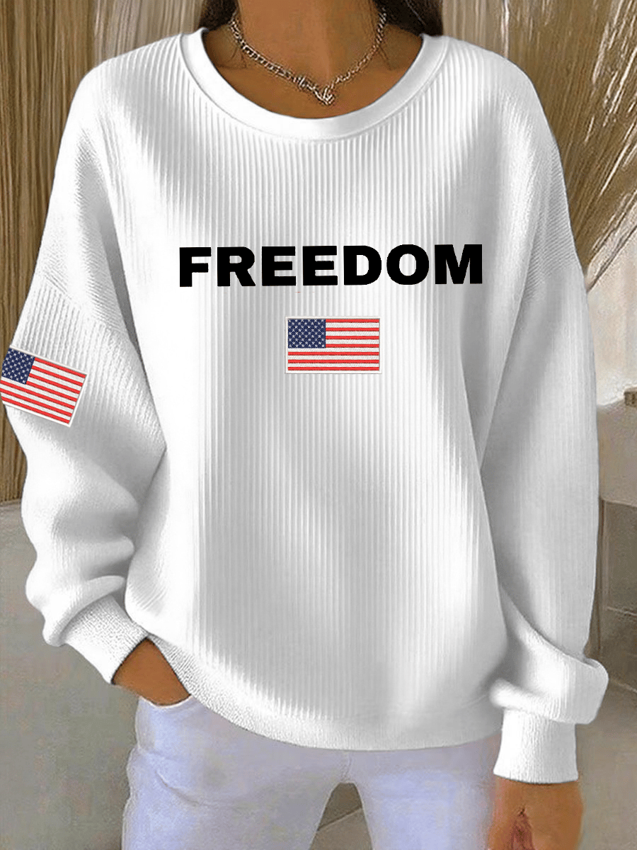 Women's Freedon Falg Print Round Neck Sweatshirt