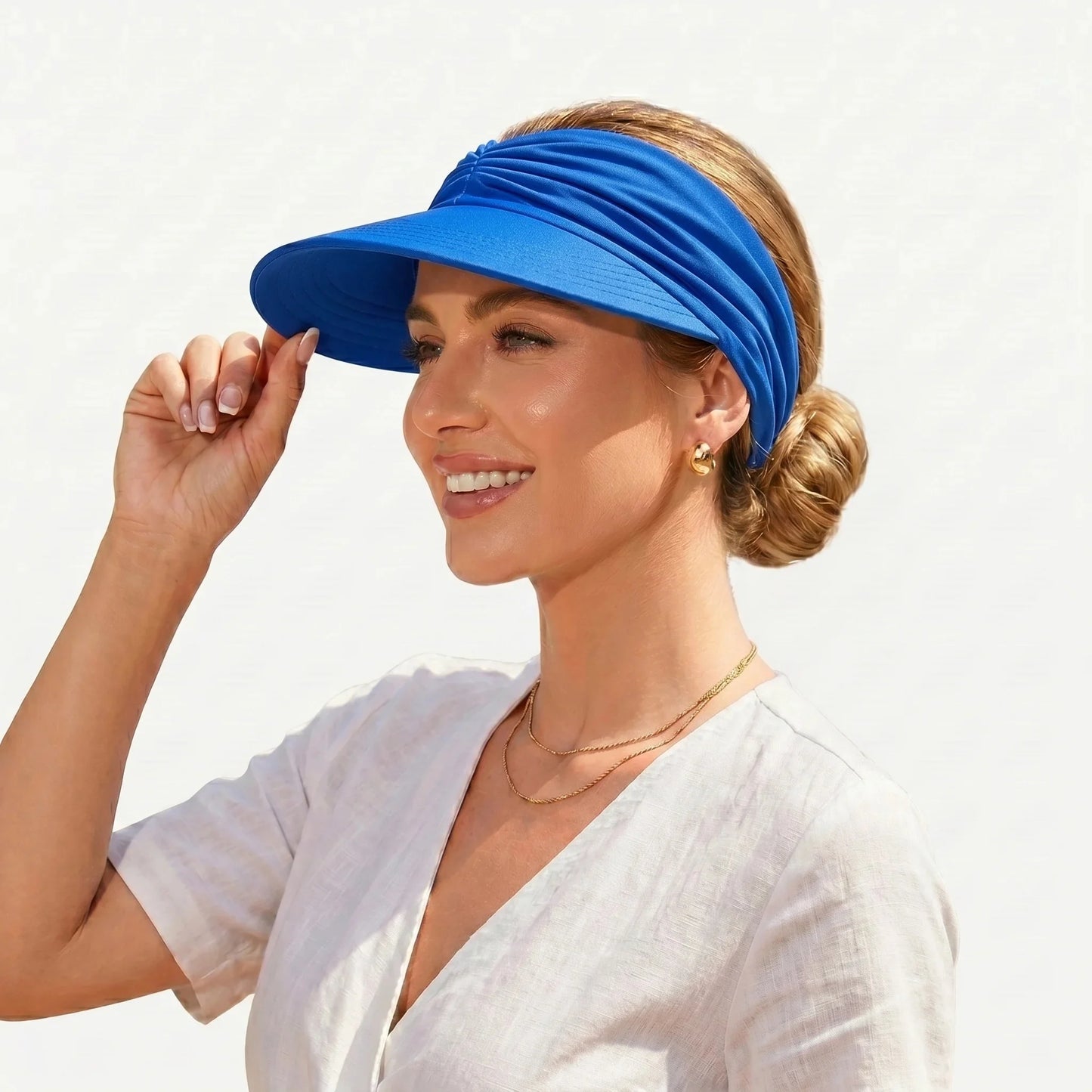 UPF-50 Sun Visor Ponytail Hat Wide Brim Breathable Foldable
