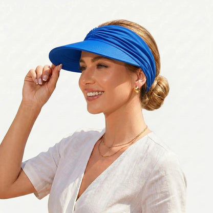 UPF-50 Sun Visor Ponytail Hat Wide Brim Breathable Foldable