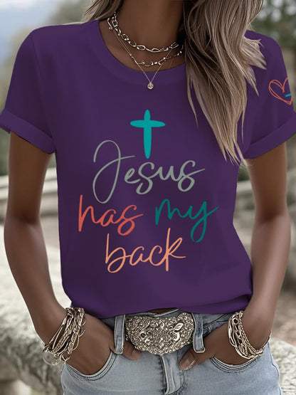Women's Jesus Has My Back Print Shirt