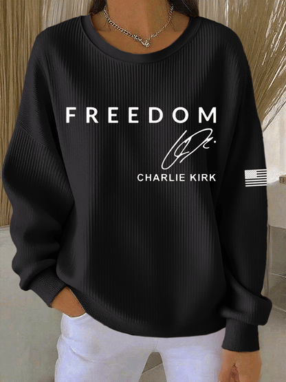 Women's Freedom Print Knitted Crew Neck Long Sleeve Top