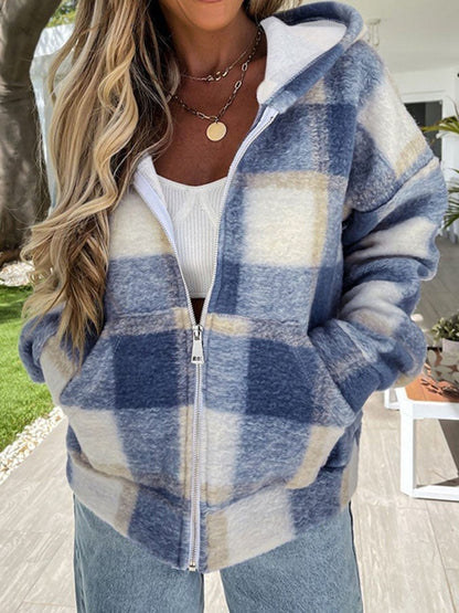 Check Zip Hooded Jacket