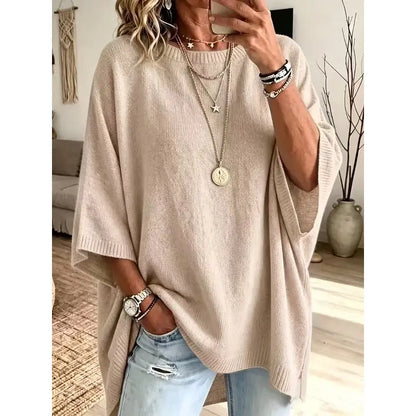 Women's Loose Fit Crew Neck Knit Sweater – Lightweight Solid Color Casual Top