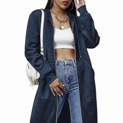 Women's Long Fleece Hoodie Tunic Jacket