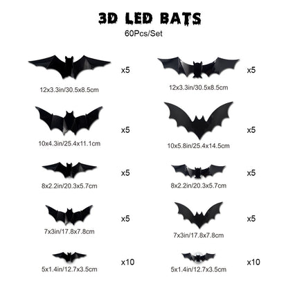 🎁🔥 3D Bat Light Design LED Decorations （contains three sizes: large, medium and small）