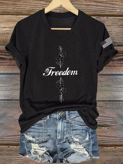 Women's Commemorative Print V Neck T-shirt
