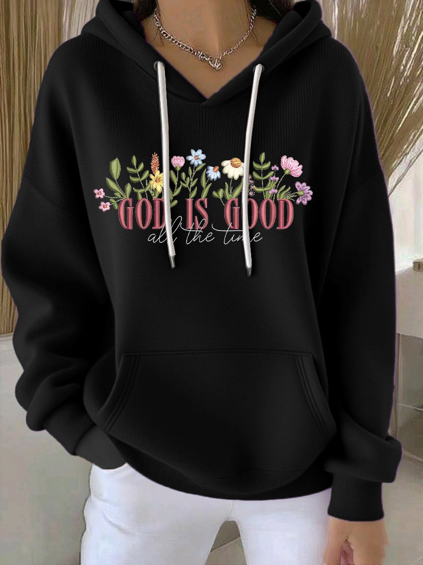 Women's God Is Good All The Time Print Casual Hooded Sweatshirt
