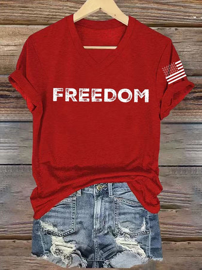 Women's freedom Print V-Neck T-Shirt