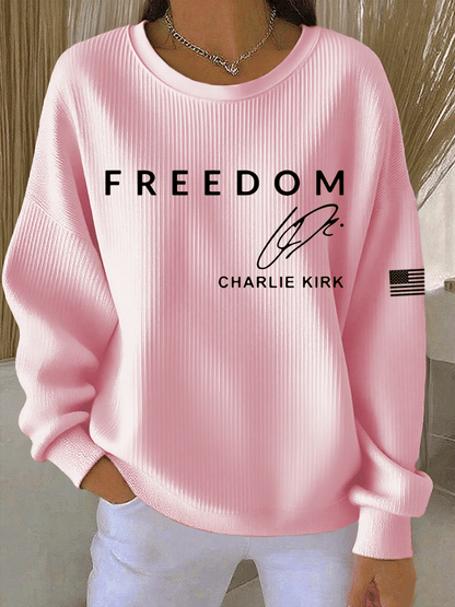 Women's Freedom Print Knitted Crew Neck Long Sleeve Top