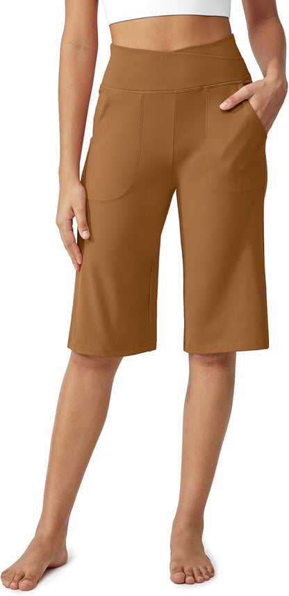 Women's Bermuda Shorts 14" Knee Length Wide Leg Yoga Capris