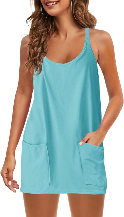 Casual Summer Mini Dress with Built-in Shorts and Pockets