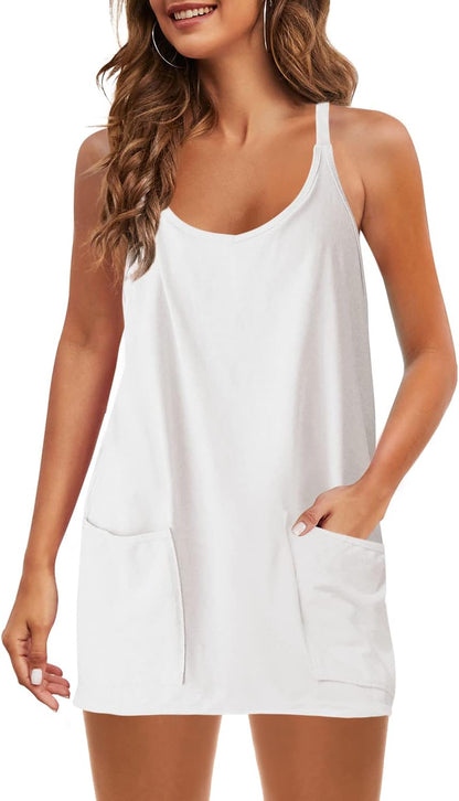 Casual Summer Mini Dress with Built-in Shorts and Pockets
