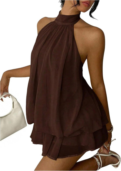 Lorena Chiffon Halter Mini Dress