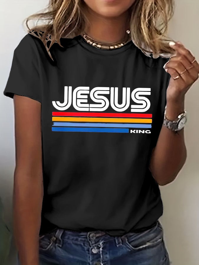 Women's Jesus King Printed Casual T-shirt