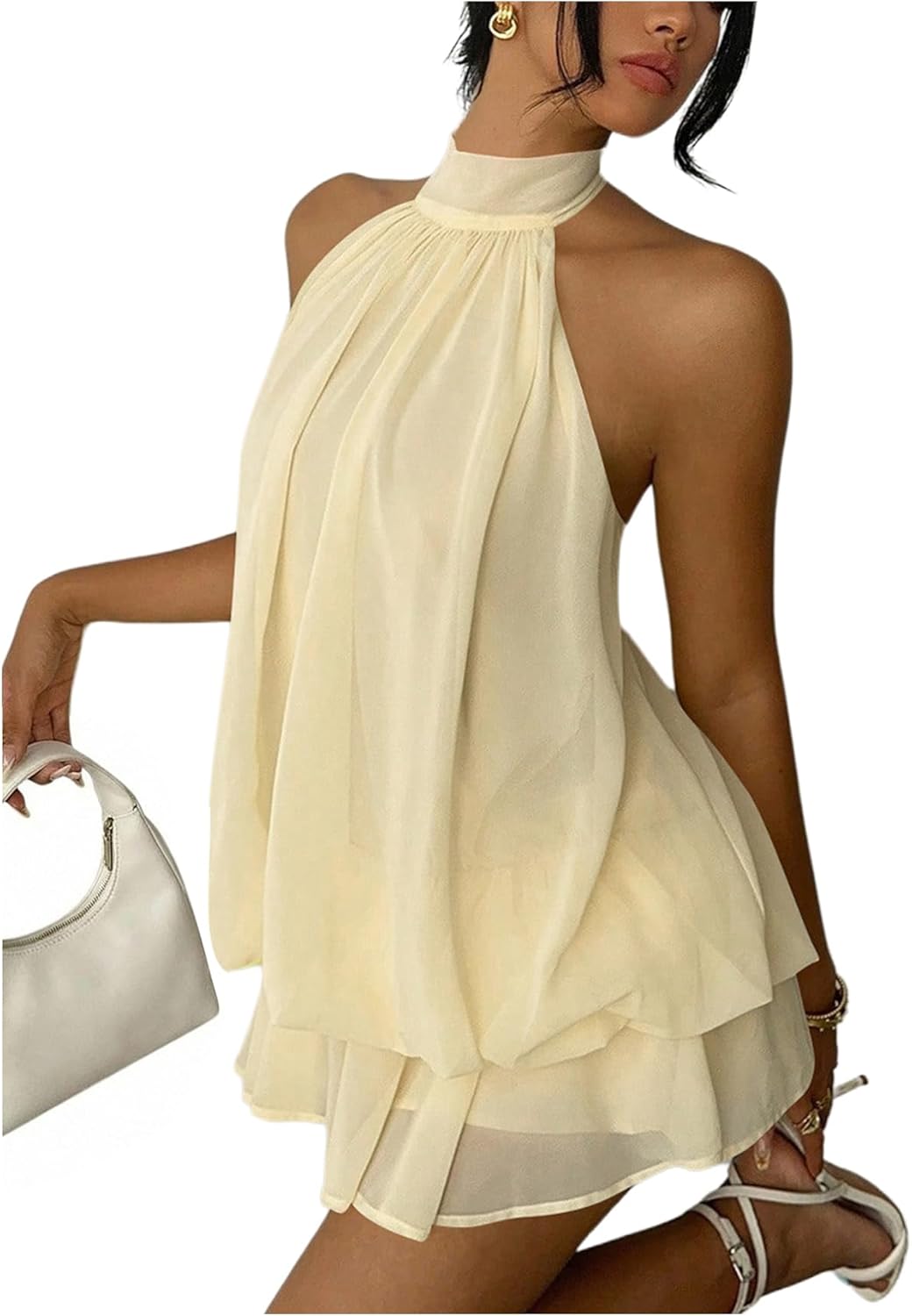 Lorena Chiffon Halter Mini Dress
