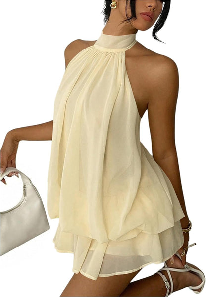 Lorena Chiffon Halter Mini Dress