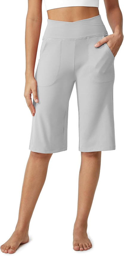 Women's Bermuda Shorts 14" Knee Length Wide Leg Yoga Capris