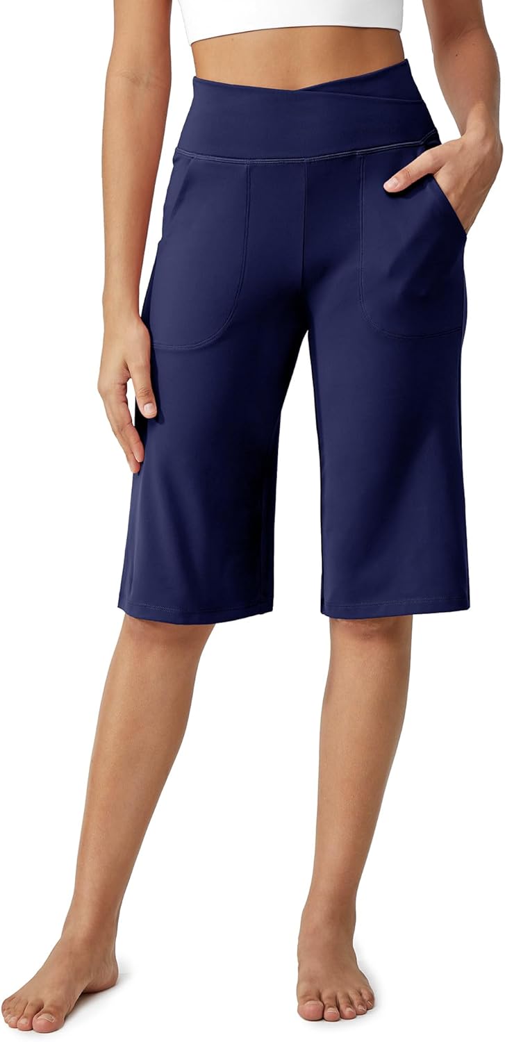 Women's Bermuda Shorts 14" Knee Length Wide Leg Yoga Capris