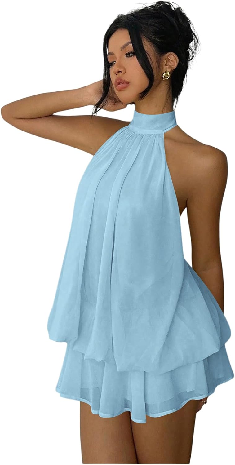 Lorena Chiffon Halter Mini Dress