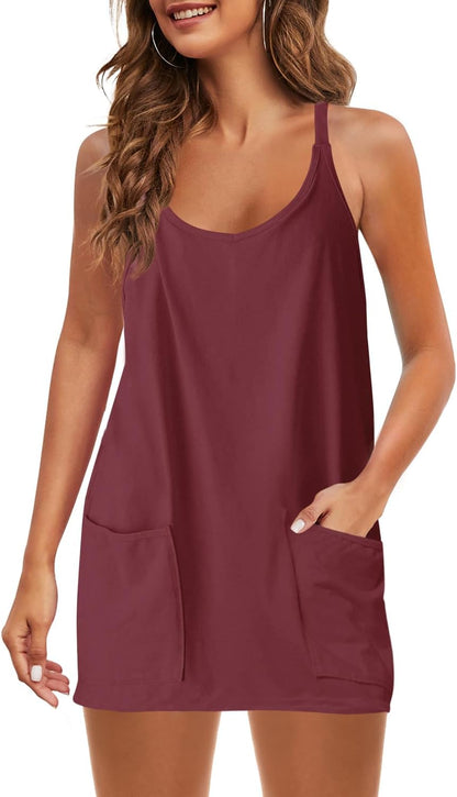 Casual Summer Mini Dress with Built-in Shorts and Pockets
